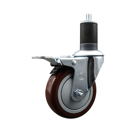 Service Caster 4'' SS Maroon Poly Swivel 1-5/8'' Expanding Stem Caster Total Lock Brake SCC-SSEXTTL20S414-PPUB-MRN-158